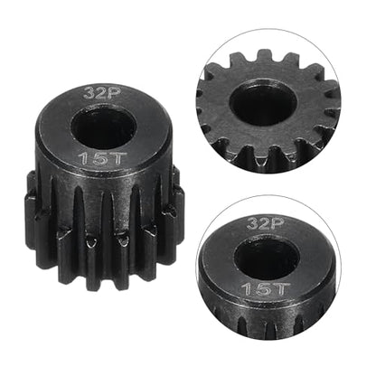 32P Steel Pinion Gear Set 15T for 5mm Shaft Hardened Steel Pinion Gear with Shaft Coupler Connector for RC Motor - style: 15T