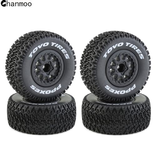 1/10 RC Short Course Truck Wheels and Tires with 12mm Hex 1:10 Scale Off Road Tyres for 1/10 RC Off-Road Car Traxxas TRX4 Slash Arrma Losi Tenacity Vkar 10sc Hpi RC Buggy Car 4PCS (A Tires) - color: A Tires