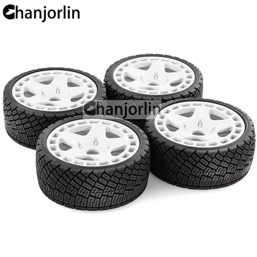 1/8 1/7 RC On Road Tires And Hard Plastic Rally Racing Wheels 17mm Hex Touring Tyres OD 3.94'' For 1:8 1:7 Street Drift Car ARRMA Losi Kyosho GT2 W10 Tamiya HPI WR8 HSP 4PCS (White) - color: White