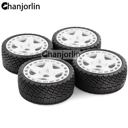 1/8 1/7 RC On Road Tires And Hard Plastic Rally Racing Wheels 17mm Hex Touring Tyres OD 3.94'' For 1:8 1:7 Street Drift Car ARRMA Losi Kyosho GT2 W10 Tamiya HPI WR8 HSP 4PCS (White) - color: White