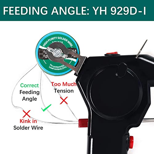 YIHUA 929D-I Motorized Automatic Feed Soldering Gun with Variable Precise Temp (392-842°F), On-off Switch, Temp Adjustment Dial for Single-Handed soldering work, Wire Splicing, Wire-to-switch - color: Red