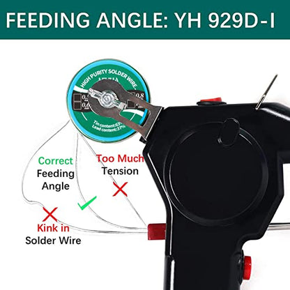 YIHUA 929D-I Motorized Automatic Feed Soldering Gun with Variable Precise Temp (392-842°F), On-off Switch, Temp Adjustment Dial for Single-Handed soldering work, Wire Splicing, Wire-to-switch - color: Red