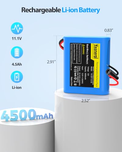 11.1V- 12V 4500mAh Rechargeable Li-ion Battery Pack with Charger, Bare Leads Wire Replacement Lithium Battery Compatible with 12 Volt Devices RC Car, Boat, Robot, DIY, LED Light Strip, CCTV Camera