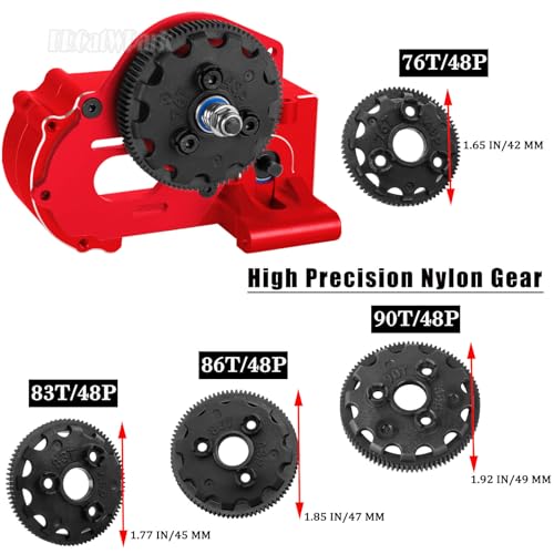 RC Upgrades Part for 1/10 Slash/Rustler/Stampede/Bandit 2WD (VXL) Drag Slash/Bigfoot,Transmission Gearbox & 48P Gear & Slipper Clutch Kit Pressure Plate & Complete Differential,Red - color: Red - (Upgrades Gearbox)