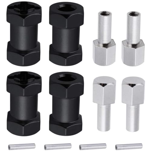 4-Pack HobbyPark 12mm Wheel Hex Drive Hubs Combiner Coupler Aluminum 20mm Offset Extension for 1/10 RC Crawler Car Parts (Black) - color: Black, size: 20mm Length