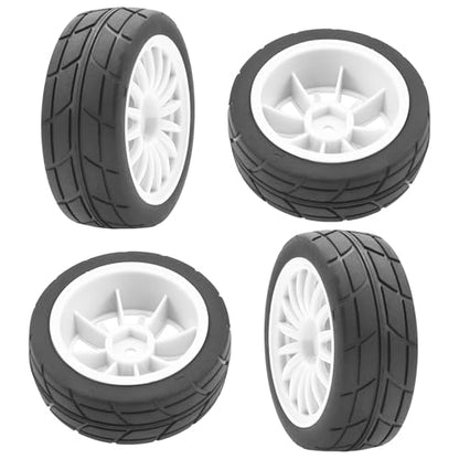 4Pack Vgoohobby OD70mm RC 1/10 On Road Rubber Tires w/Plastic Wheel Rims 12mm Hex Compatible with HSP HPI Redcat Tamiya Traxxas Kyosho 1/10 RC On Road Racing Touring Car (White) - color: White