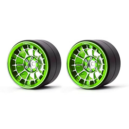 Treal Aluminium 2.2 Beadlock Wheels Rims(2) pcs Fit RC Crawler Mud Truck 2.2 Tires (Green) - color: Green