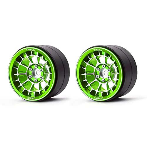 Treal Aluminium 2.2 Beadlock Wheels Rims(2) pcs Fit RC Crawler Mud Truck 2.2 Tires (Green) - color: Green