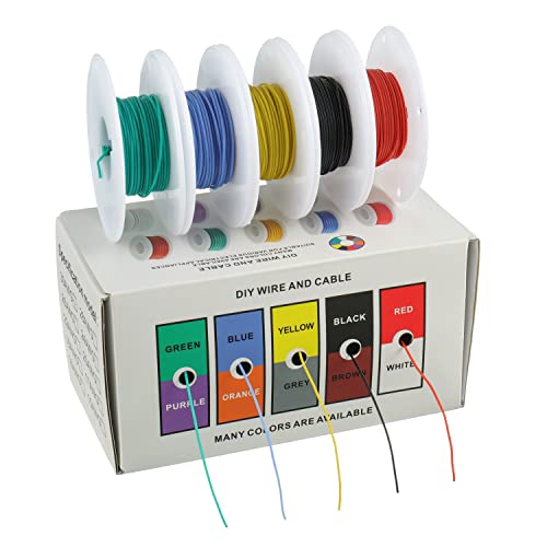 BOJACK 30 AWG Flexible Silicone Wire Electric Wire Hook up Wire Kit 300V Cables with Plus 20 φ2mm Heat Shrink Tubings and a Mini Wire Stripper(5 Colors 32.81Ft Each Color, 30AWG) - size: 30 AWG Silikondraht