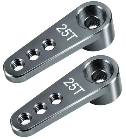 2PCS 25T Aluminum Servo Horn, 3-Hole RC Steering Arm for Futaba Savox MG995 | CNC Aluminum Servo Arm M3 Thread Adjustable Linkage 12mm 16mm 20mm Positions 1/8 1/10 RC Power HD MG996 Crawler Buggy Truck - color: Titanium