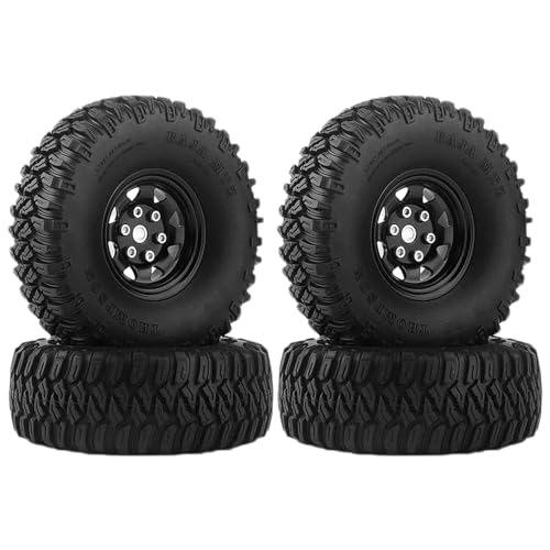 4PCS 1.55 inch Aluminum Metal Beadlock Wheels Rim Rubber Tires Set Replacement for 1/10 RC Crawler Car D90 TF2 Tamiya CC01 CC02 LC70 JIMNY Axial AX90069 Upgrade Parts (Black) - color: Black