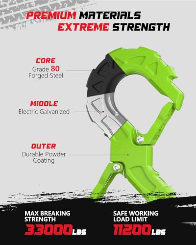 3/8 Tow Hook, Winch Hook for Off-Road Recovery, Towing Shackle 33000 Lbs, G80 Heavy Duty Strength Integrated Winch Quick Shackle, Green - color: Green