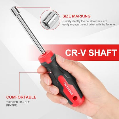 TOOLEAGUE 7Pcs SAE Nut Driver Set | 3/16, 1/4, 5/16, 11/32, 3/8, 7/16, 1/2 Inch, 3.5 Inch(1 Inch Hollow,2.5 Inch Solid) Shaft Nut Driver with Pass Through Design