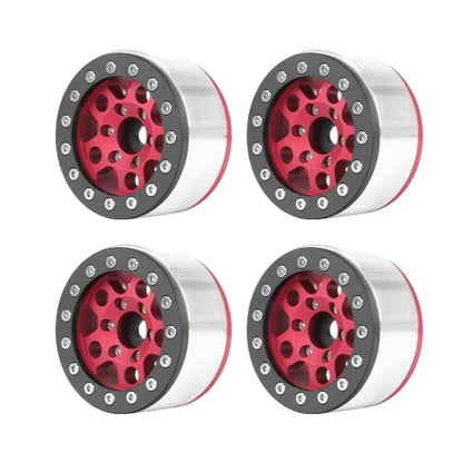 4PCS 1.55 Inch Aluminum Alloy Metal 5Spoke Beadlock Wheel Rim Hubs Replacement Accessory for AX90069 D90 TF2 CC01 Tamiya 1/10 RC Crawler Car Upgrade Parts (Black Red) - color: Black Red