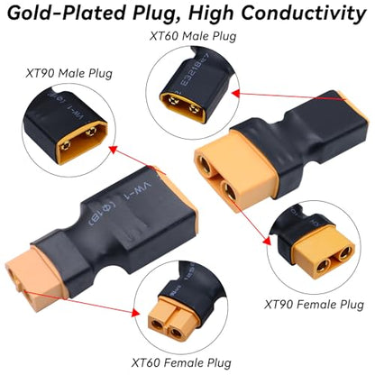 XT60 Connector to XT90 Connector Plug - 6 PCS XT60 to XT90 Male Female Adapter No Wires for RC Car Lipo NiMH Battery Connectors Airplane Truck Boat Quadcopter (6 PCS XT60 to XT90 Plug)