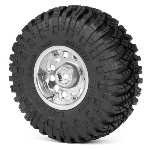 4Pcs 1.3" Beadlock Metal Wheels Rims Hub & Rubber Tires 70mm Set，#B | For 1/24 Axial SCX24, For 1/18 Tra-xxas TRX4-M, RC Crawler Car, Upgrades - color: #B