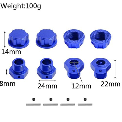 Aluminum Wheel Hex & Wheel Nut 24mm for Arrma 1/5 KRATON 8S BLX,Outcast 8S BLX Upgrades Parts,Wheel Hub Adapter Parts # ARA310928# ARA310929 (Blue) - color: Blue