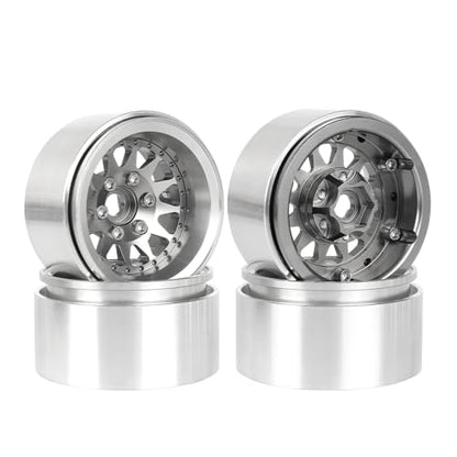 4PCS 1.9" Beadlock Wheel Rims Offset-10mm Aluminum Alloy Metal Wheel Hub for 1/10 RC Rock Crawler Car for Axial SCX10 TRX4 TRX6 D90 D110 Upgrade Accessories(12Holes-Grey) - color: 12holes-grey