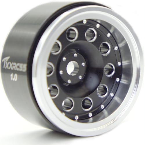 RC 1.0 Beadlock Wheels Offsets -2 Aluminum Rims for AX24 1/18 TRX4M All 1/24 Scale SCX24 Deadbolt RC Crawler Car Wheels Upgrades 4Pc (Black Silver) - color: Black Silver