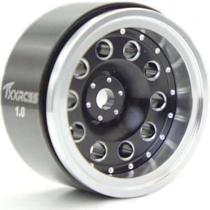 RC 1.0 Beadlock Wheels Offsets -2 Aluminum Rims for AX24 1/18 TRX4M All 1/24 Scale SCX24 Deadbolt RC Crawler Car Wheels Upgrades 4Pc (Black Silver) - color: Black Silver