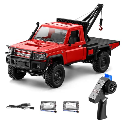 MN-82T RC Rock Crawler, 1:12 Scale 4WD Upgraded RC Truck with Crane Hook, 2.4Ghz Off Road Toy Pickup Truck with Lights, All Terrain Wrecker Vehicle for Teen Adults (Red) - color: Red