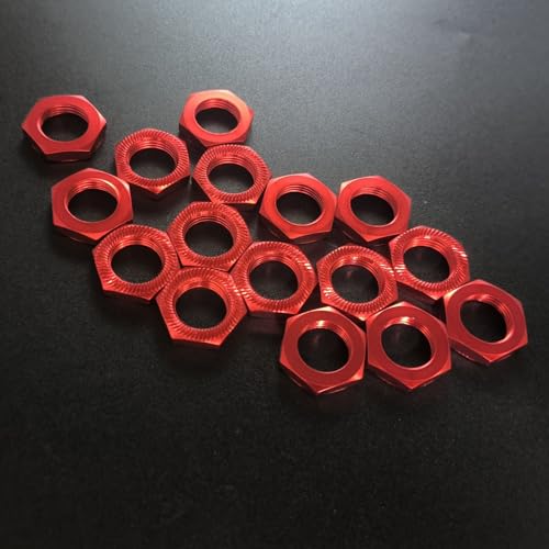 16pcs Aluminum Wheel Nuts 17mm Thread for 1/7 1/8 RC Model Car Trucks Off Road ARRMA 6s Karton Typhon Mojave HSP Redcat Himoto Upgrade Part Red - color: Red
