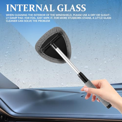 19" Extra-Long Windshield Cleaner Tool & Car Interior Detailing Kit | Extendable Handle and 4 Reusable Microfiber Pads, Streak & Lint-free, Auto Glass Wiper Brush for Car & Home - color: Gray