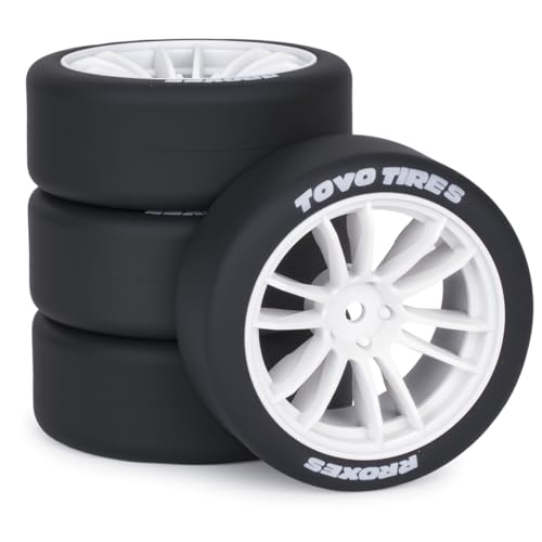 1/10 RC Drift Wheels and Tires Set, 12 Spoke On-Road Touring Car Wheel Tire Combo, 12mm Hex Drift Tires for RC Drift Car, 4PCS (White) - color: White