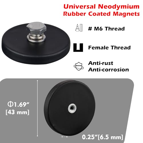 MUTUACTOR Neodymium Rubber Coated Magnet,4PCS Anti-Scratch Rubber Rare Earth Magnets M6 Female Threaded,20lbs Magnetic Mount Round Strong Magnets for DIY Lighting Bracket Tractor Mirror Solar Panels - style: 20lbs M6 Female 4pcs