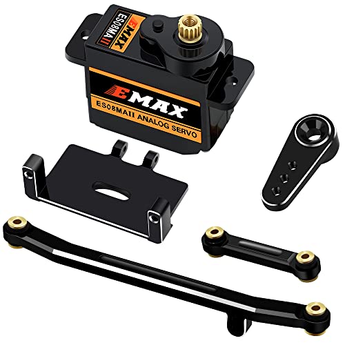 for AXIAL SCX24 Servo Metal Gear EMAX Servo Steering Servo with Servo Mount Bracket and Arm and Steering Link Set SCX24 Upgrade Parts (Black) - color: Black
