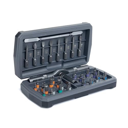 42 in 1 Magnetic Screwdriver, Screwdriver Set, Multi Bit Ratcheting Screwdriver Set with Storage Case Repair Tool Kit for Computer, Eyeglass, Bicycles, Watch, Ring Doorbell, Furniture and DIY - color: Grey Ratchet