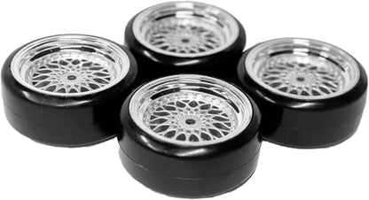 1/10 Drift Wheels Tires Set,AMZSTAR 4PCS 63mm RC Hard Tyre with Plastic Wheel Rims 12mm Hex for 1/10 RC On Road Racing Touring Drifting Car for Tamiya TT01 HSP HPI Kyosho (Silver,Offset:3mm) - color: Silver,offset:3mm