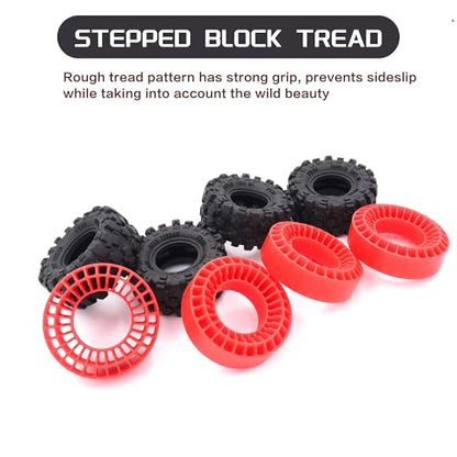 1.0" 57 * 25mm Muddy Swamp Tires & Silicone Rubber Inserts Combo(Red) | Super Large Soft 1.0 Inch Tire,Red Silicone Rubber Inserts for TRX4M SCX24 1/18 1/24 RC Crawler Car Upgrade,Strong Grip - color: With Red Sillicon Insert