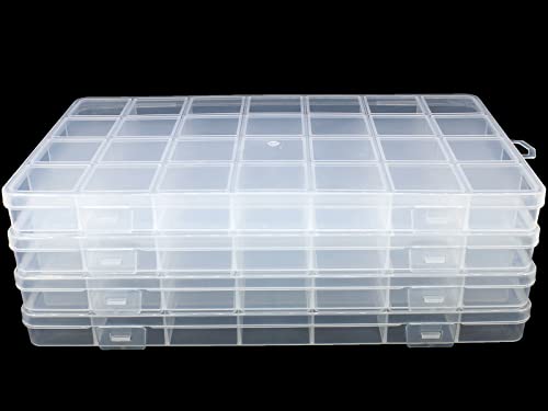 4Packs 28 Grids Bead Organizer Plastic Organizer Box with Fixed Dividers-Jewelry, Accessories, and Small Parts Container Clear Box for Jewerly Beads, Sewing, Drawing - size: 4pcs 28 Grids