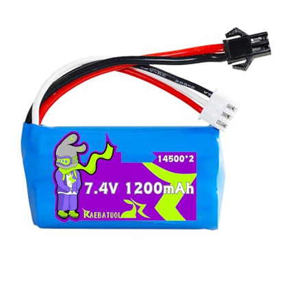 7.4V 1200mAh SM2P/Mini Tamiya 15C Battery for SYMA Q14 RC Boat,Airsoft Gun Water Ball Gun,for WPL C24 Crawler RC Car, C24-1 Off-Road Truck, LC80 Vehicle, FJ40 Climbing Car with Charger