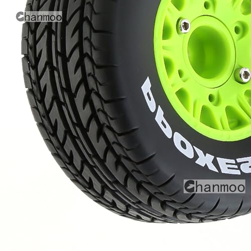 1/10 RC Short Course Truck Tires And Wheels With 12mm 14mm 17mm Hex 113mm 1/8 Rubber Tyres For 1/8 or 1/10 Scale On Road Car HSP Sonic 94102 GT PTG-2 Tamiya TT02 RC Racing Car 4PCS (Green A) - color: Green A