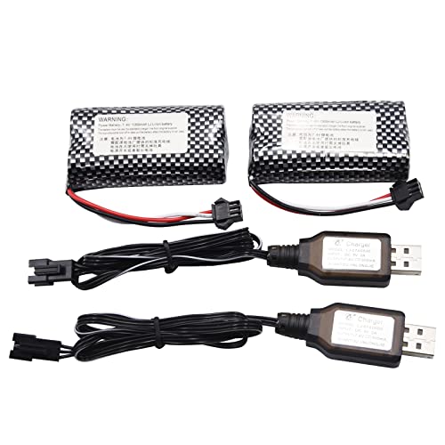 Blomiky 2 Pack 7.4V 1200mAh 8.88Wh Li-ion Rechargeable Battery with Black SM-3P Plug and Cable Replacment for Some Old Version RC Trucks / 1575 Battery 2