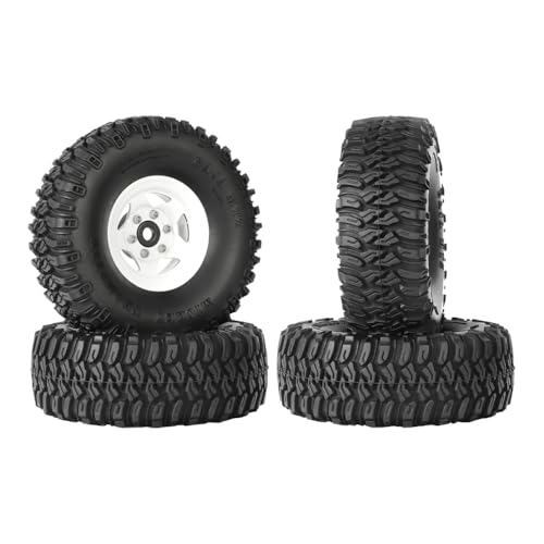 4PCS 1.55 Inch Aluminum Alloy 5Spoke Beadlock Wheel Rim Tyre and 95mm Rubber Tires Set for 1/10 RC Rock Crawler Car Upgrade Parts for Tamiya Axial AX90069 D90 TF2 CC01 LC70(A-White) - color: A-white