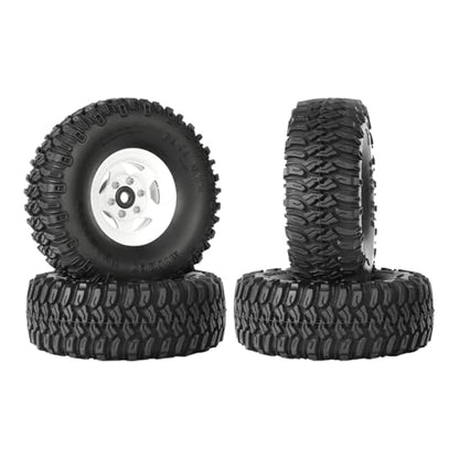4PCS 1.55 Inch Aluminum Alloy 5Spoke Beadlock Wheel Rim Tyre and 95mm Rubber Tires Set for 1/10 RC Rock Crawler Car Upgrade Parts for Tamiya Axial AX90069 D90 TF2 CC01 LC70(A-White) - color: A-white