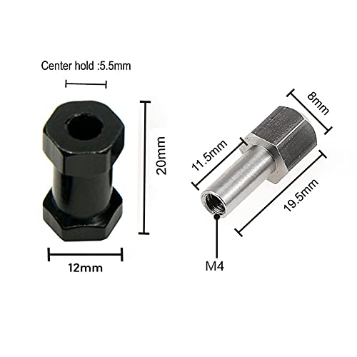 4Pcs 12mm Hex Hub Adapter 20mm Offset for 1/10 RC Crawler Black | 20mm Extension Adapter, Alloy Metal, Black - size: 20mm