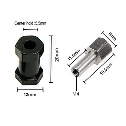 4Pcs 12mm Hex Hub Adapter 20mm Offset for 1/10 RC Crawler Black | 20mm Extension Adapter, Alloy Metal, Black - size: 20mm