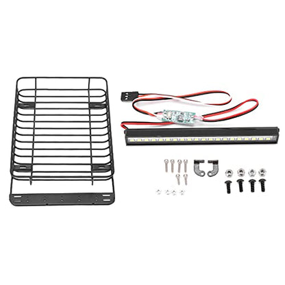RC Car Roof Rack with LED Light Bar Universal Stainless Steel Accessory for Crawler Climbing Truck Upgrade DIY Installation