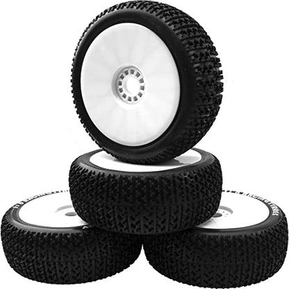 ShareGoo OD 4.52" 1/8 RC Buggy Rubber Tires Tyre w/Plastic Rim 17mm Hex Compatible with Arrma Kyosho Exceed RC Traxxas Redcat HSP HPI 1/8 Scale Off Road Car Buggy (White) - color: White