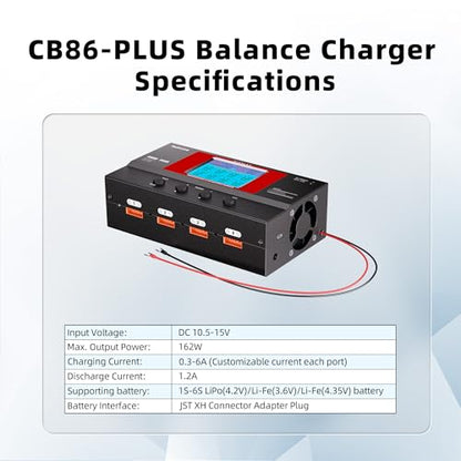 Radiolink CB86-PLUS RC Lipo Balance Smart Charger Discharger 8 Charging Ports 1S-6S 162W 6A with Power Supply Fast Charging, Battery Capacity Recovery Cycle Trickle for Li-Po/Li-Ion/Li-Fe/LiHV Battery