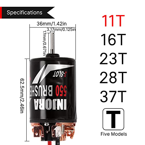 INJORA 550 Brushed Motor Waterproof 3-Slot 11T 17mm Long Shaft Motor for 1/10 Scale RC Car Crawler Truck Buggy Axial SCX10 AXI03007 JL 90046 TRX4 TRX6 (INM09) - size: 11T-L