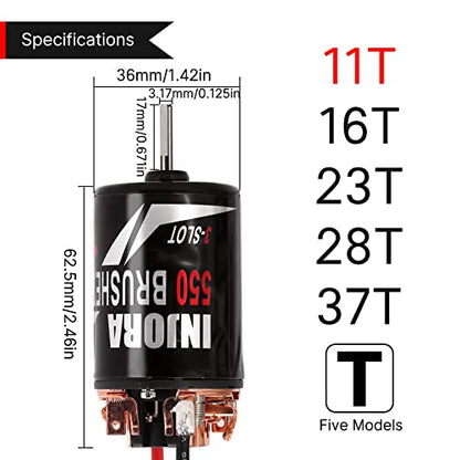 INJORA 550 Brushed Motor Waterproof 3-Slot 11T 17mm Long Shaft Motor for 1/10 Scale RC Car Crawler Truck Buggy Axial SCX10 AXI03007 JL 90046 TRX4 TRX6 (INM09) - size: 11T-L