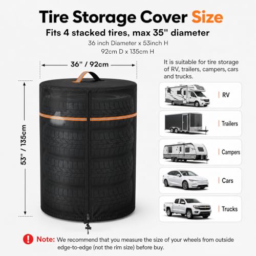 Spare Tire Cover Waterproof Outdoor丨Upgraded 420D Oxford Tire Cover for Trucks,SUV,Camper,RV & Trailer丨Heavy Duty Spare Tire Storage Bags Seasonal Fade-Resistant(Fits 4 Tires Within 35 Inch Diameter) - size: 36"D x 53"H