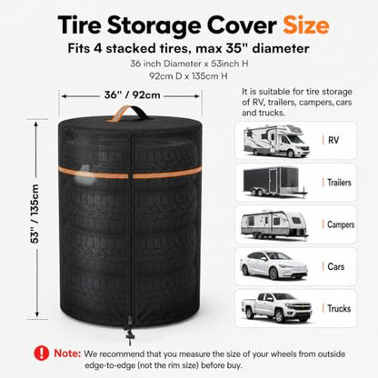 Spare Tire Cover Waterproof Outdoor丨Upgraded 420D Oxford Tire Cover for Trucks,SUV,Camper,RV & Trailer丨Heavy Duty Spare Tire Storage Bags Seasonal Fade-Resistant(Fits 4 Tires Within 35 Inch Diameter) - size: 36"D x 53"H