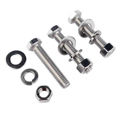 1/2-13 x 2 Hex Head Screw Bolt and Nuts Flat & Lock Washers, 304 Stainless Steel Fully Threaded, 4Sets - color: Silver, size: 1/2-13 x 2" (4Sets)