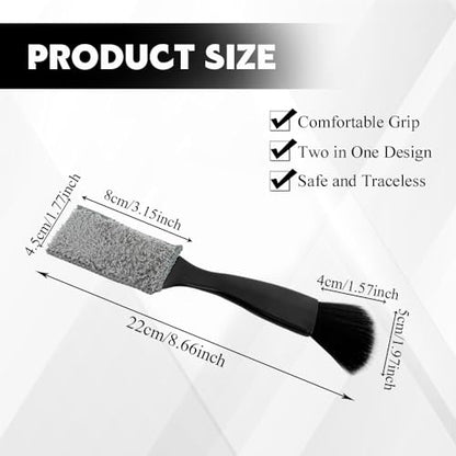 Universal 2 in 1 Duster for Car Clean, Car Detailing Brush, Double Head Soft Car Interior Detailing Brush Dust Brush, Car Double Head Clean Brush for Air Vents Dashboard Screen (Black) - color: Black